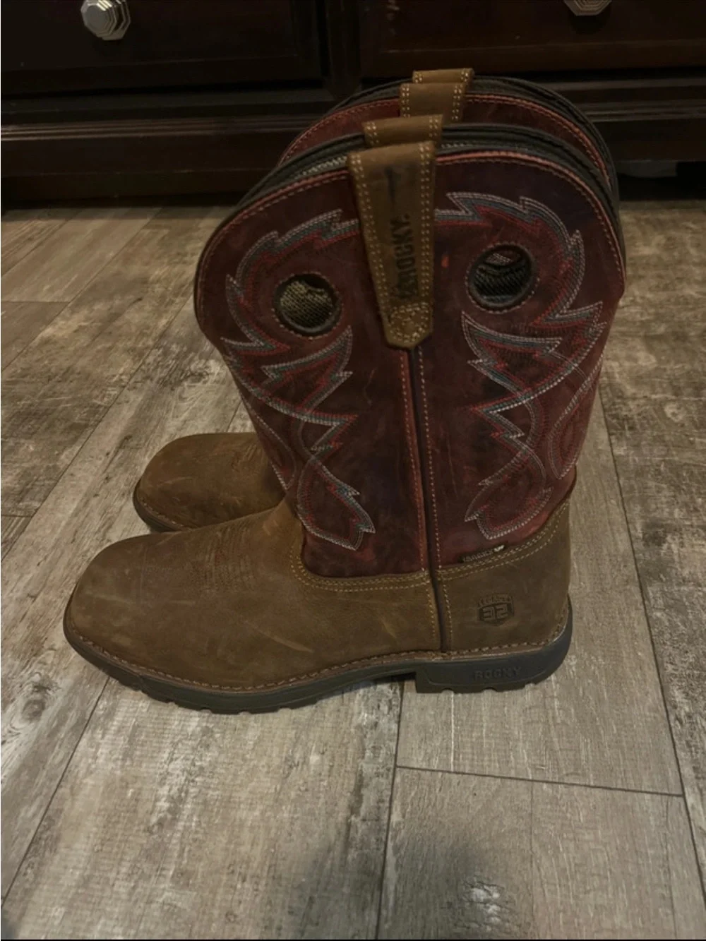 Rocky Brown & Burgundy Pull-On Work Boots